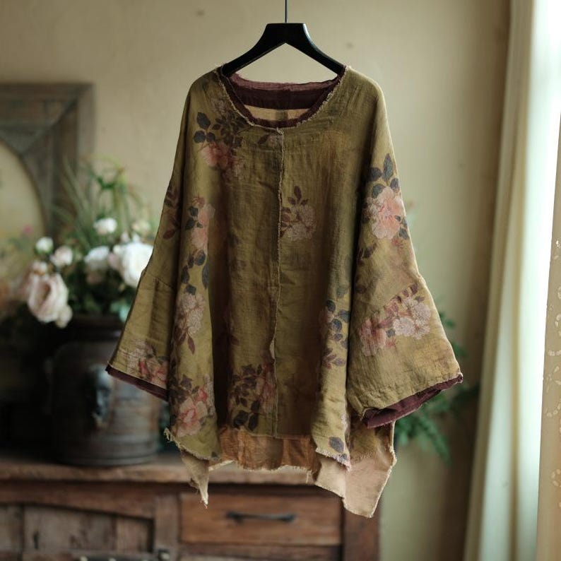 Olive Reverie Raw-Edge Cotton Blouse – front view