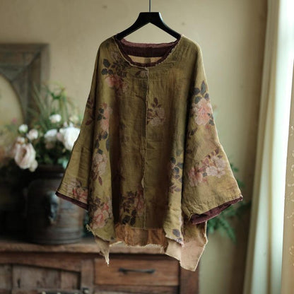 Olive Reverie Raw-Edge Cotton Blouse – front view