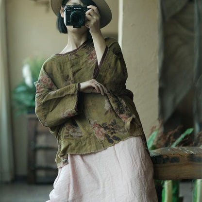 Olive Reverie Raw-Edge Cotton Blouse – view 2