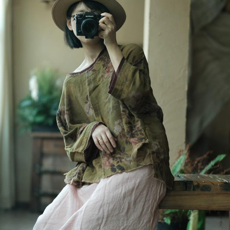 Olive Reverie Raw-Edge Cotton Blouse – view 3