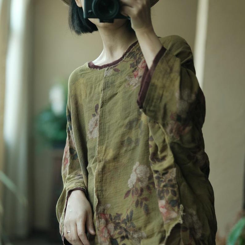 Olive Reverie Raw-Edge Cotton Blouse – view 5