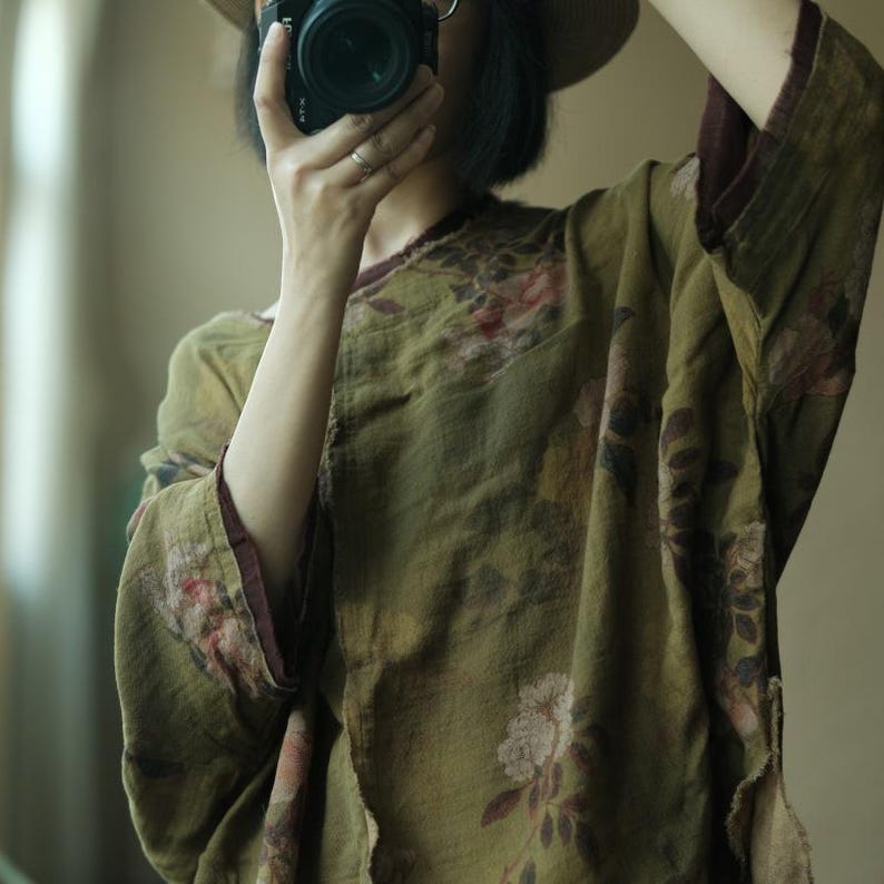 Olive Reverie Raw-Edge Cotton Blouse – view 6