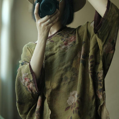 Olive Reverie Raw-Edge Cotton Blouse – view 6