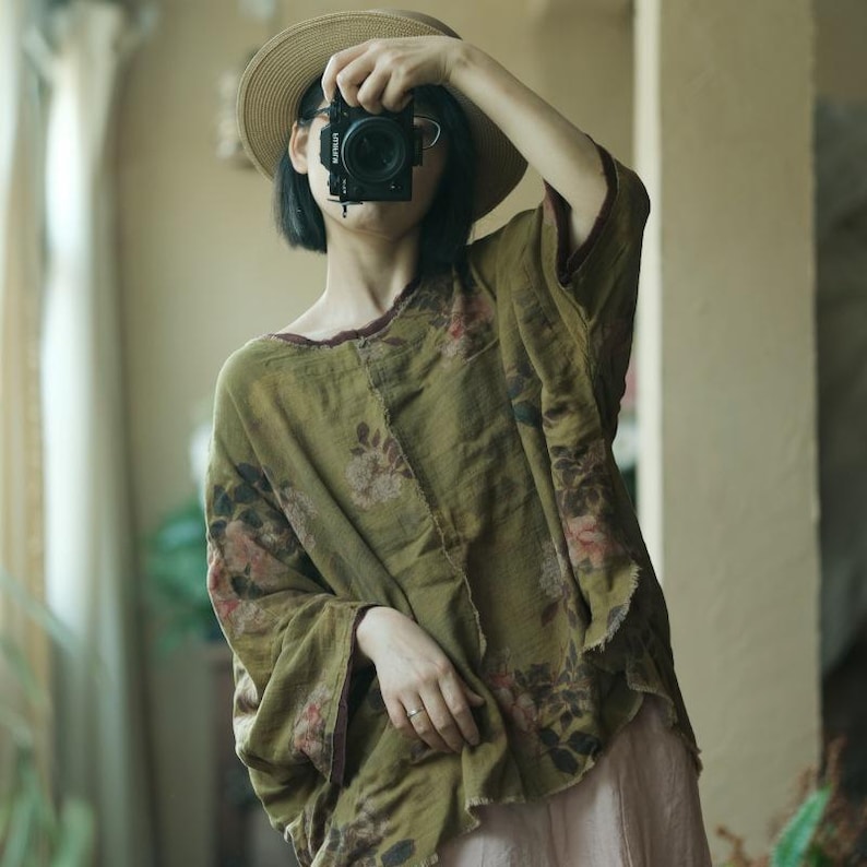 Olive Reverie Raw-Edge Cotton Blouse – view 8