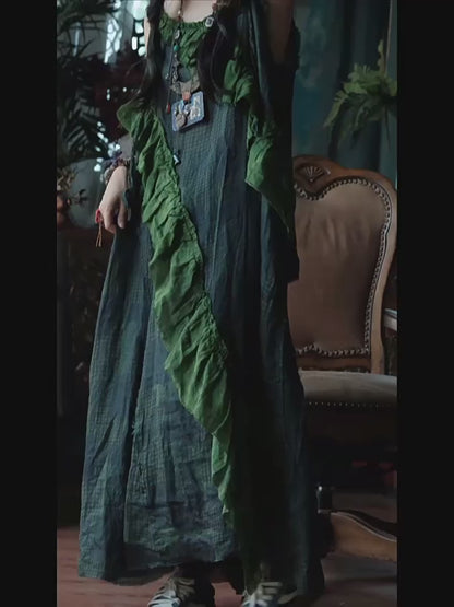 Moss Ruffle Ramie Maxi Dress