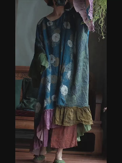 Indigo Garden Patchwork Ramie Dress