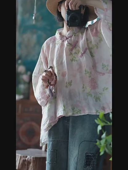 Vintage Floral Wind Cross Blouse