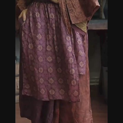 Vintage Floral Ramie Wide Leg Pants